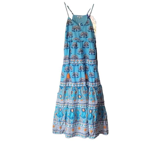 New Anthropologie Celina Moon Harriet Maxi Dress $199 SMALL Boho Blue Tasseled - Picture 5 of 7